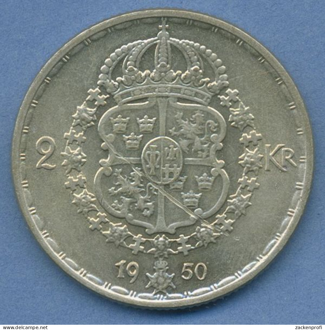 Schweden 2 Kronen 1950, Gustaf VI., Silber, KM 815 Vz (m4622) - Suecia