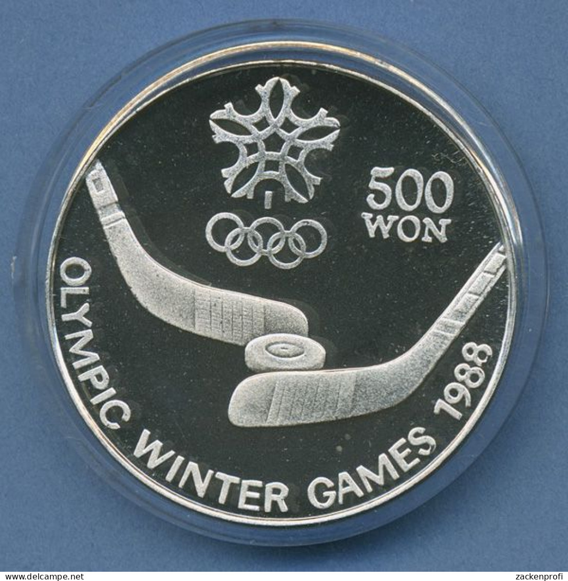 Korea Nord 500 Won 1988 Olympia Eishockey, Silber, KM 16 PP In Kapsel (m4640) - Corea Del Nord