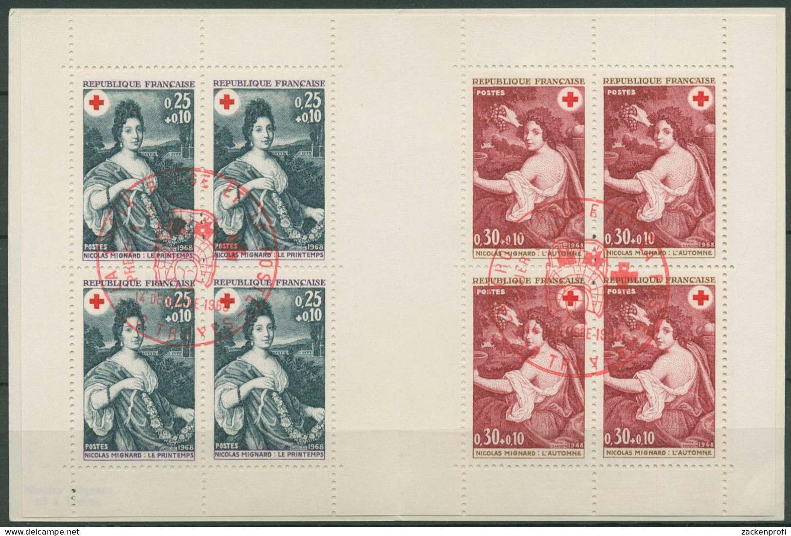 Frankreich 1968 Rotes Kreuz Gemälde Markenheftchen 1647/48 MH Gestempelt(C99705) - Croce Rossa