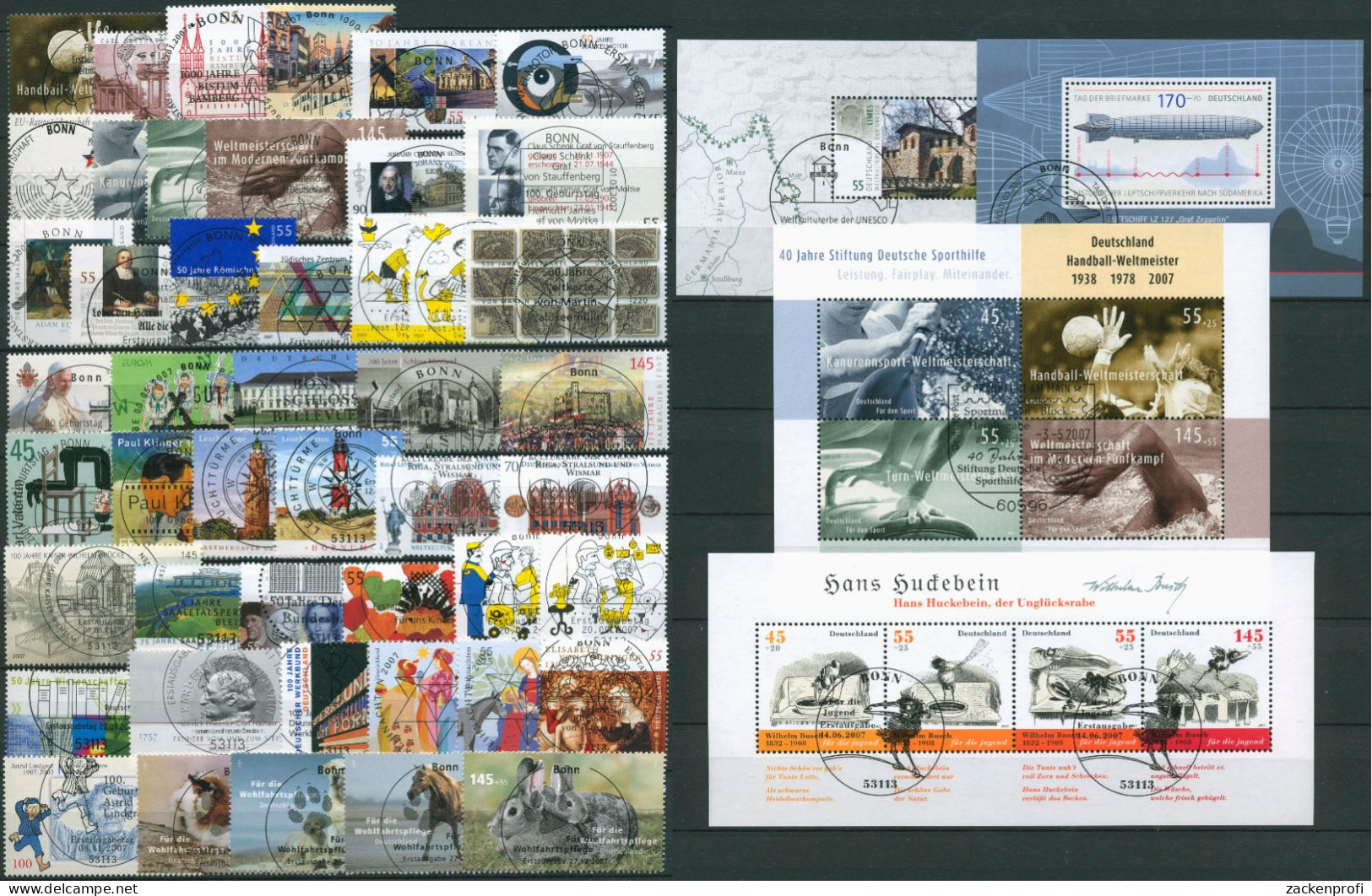 Bund 2007 Kompletter Jahrgang Ohne Selbstklebende Mit TOP- ESST (SG61276) - Used Stamps