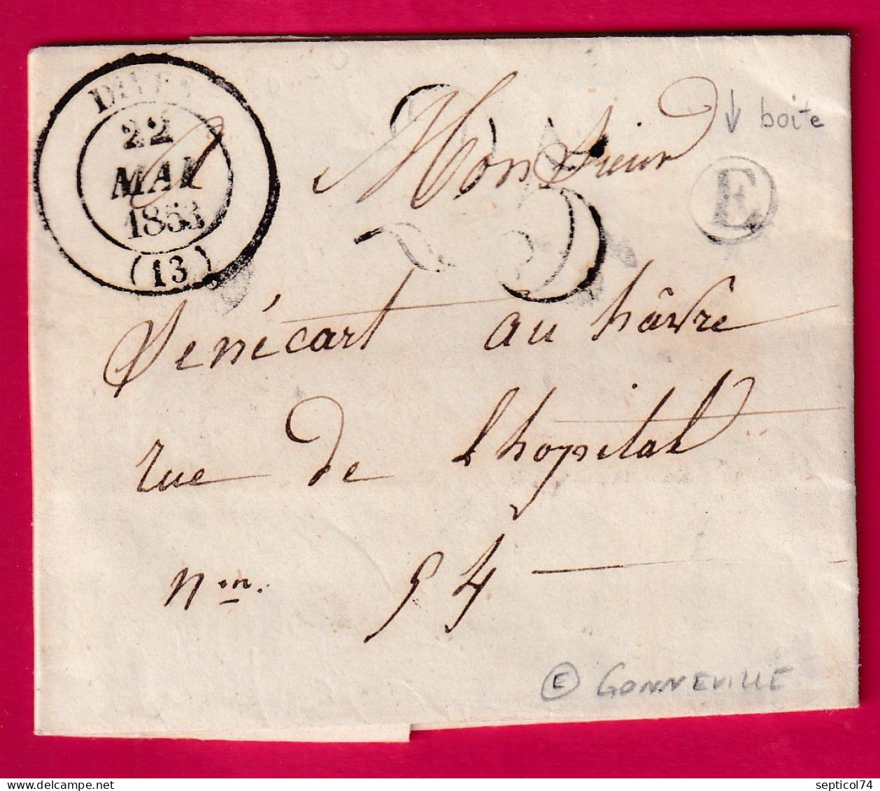 CAD TYPE 14 DIVES CALVADOS BOITE RURALE E GONNEVILLE POUR LE HAVRE SEINE INFERIEURE LETTRE - 1801-1848: Voorlopers XIX