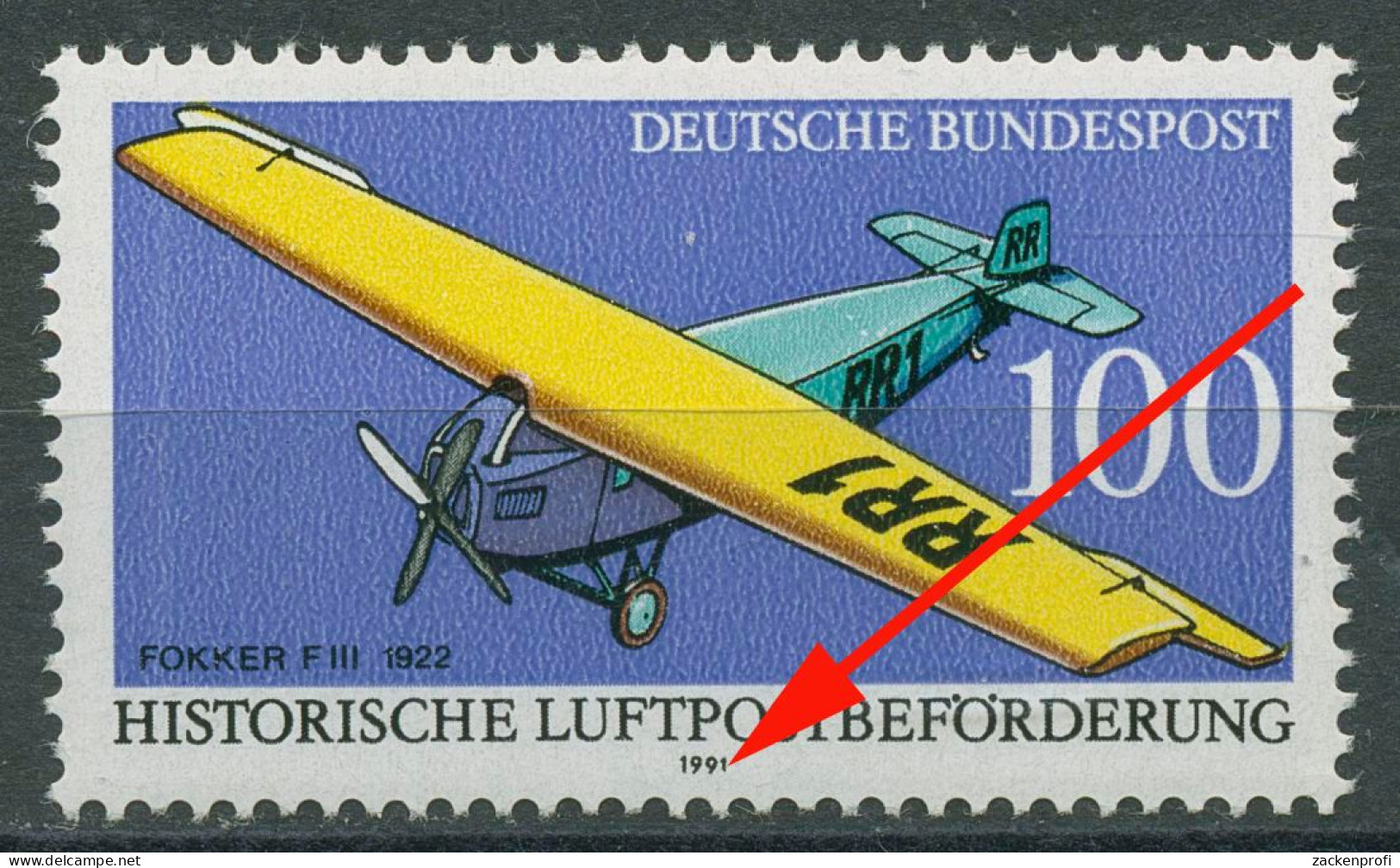 Bund 1991 Historische Luftpostbeförderung Mit Plattenfehler 1524 II Postfrisch - Variétés Et Curiosités