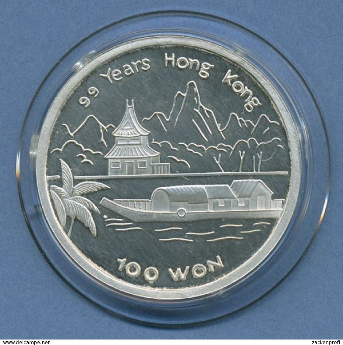 Korea Nord 100 Won 1996 Hong Kong Hausboot, Silber, KM 422 PP In Kapsel (m4637) - Corea Del Nord