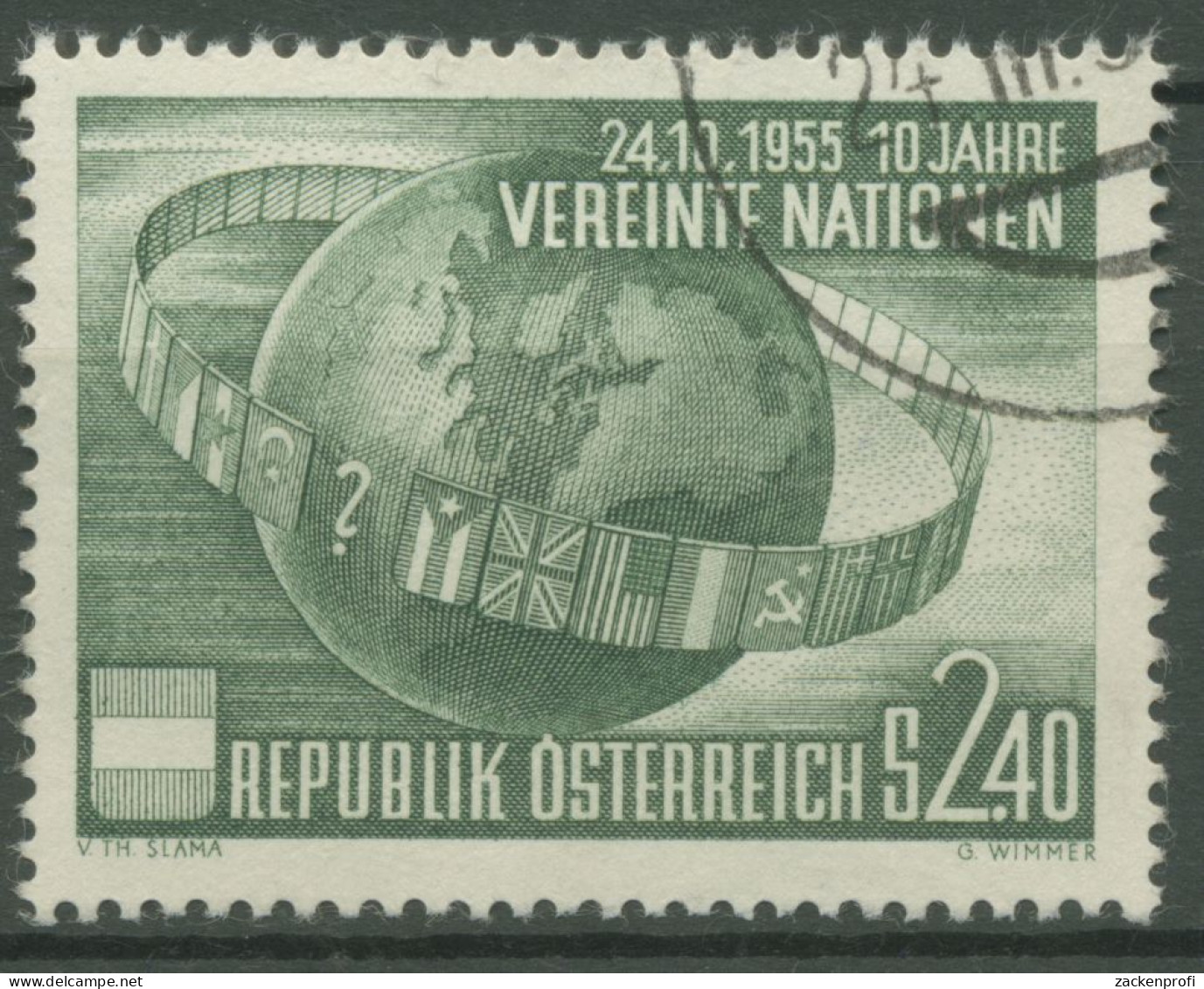 Österreich 1955 Vereinte Nationen UNO Weltkugel Flaggen 1022 Gestempelt - Used Stamps