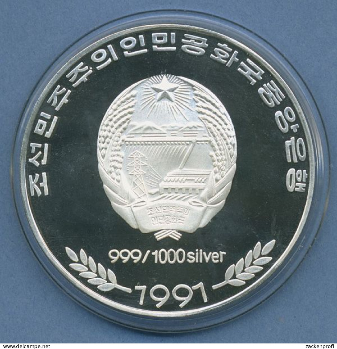 Korea Nord 200 Won 1991 Olympia Springreiten, Silber, KM 50 PP In Kapsel (m4606) - Corea Del Norte