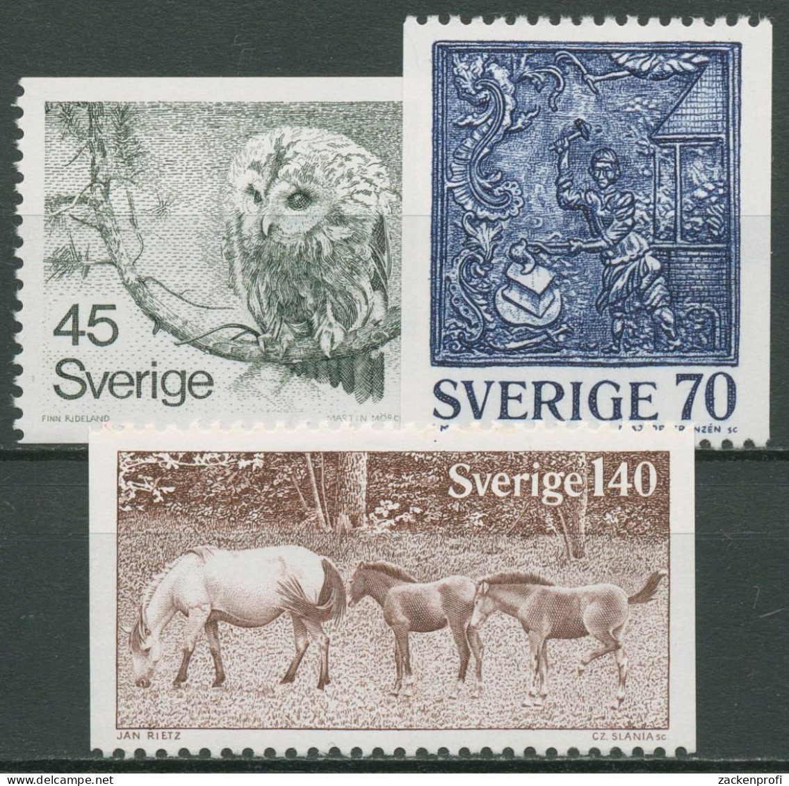 Schweden 1977 Tiere Pferde Gotlandpony Waldkauz 991/93 Postfrisch - Ongebruikt