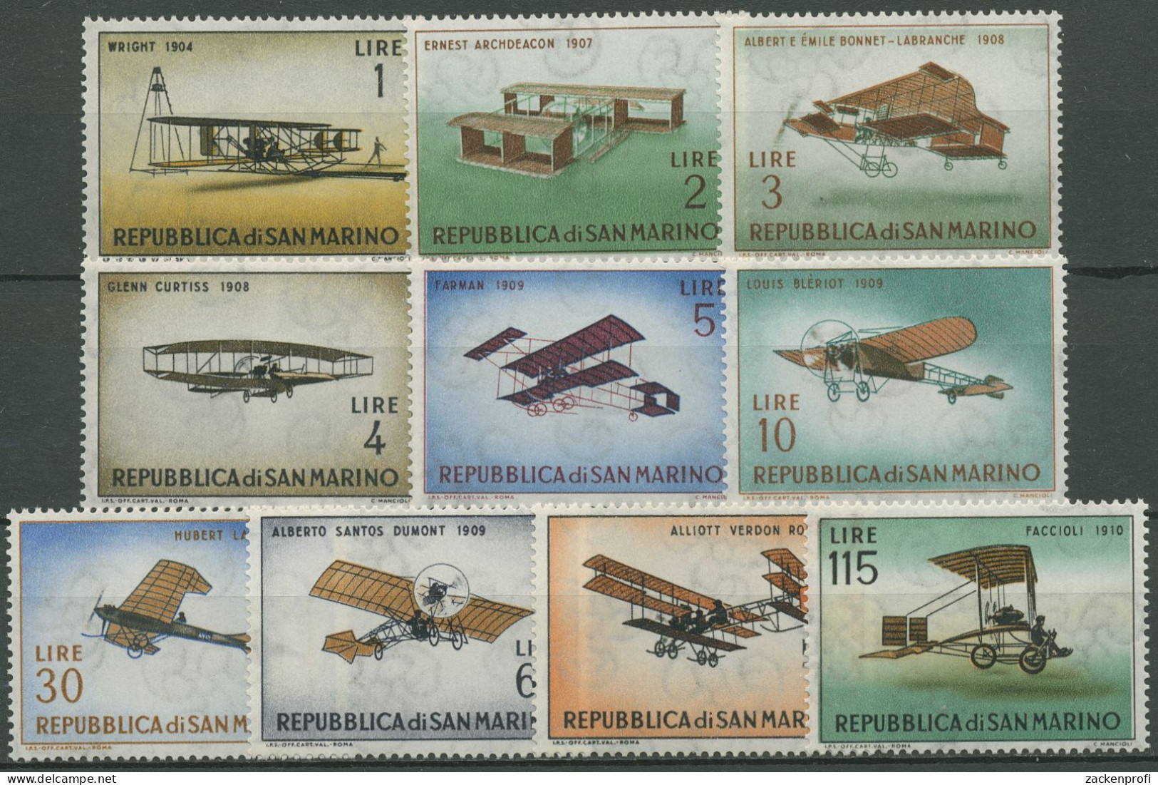 San Marino 1962 Alte Flugzeuge 719/28 Postfrisch - Ungebraucht