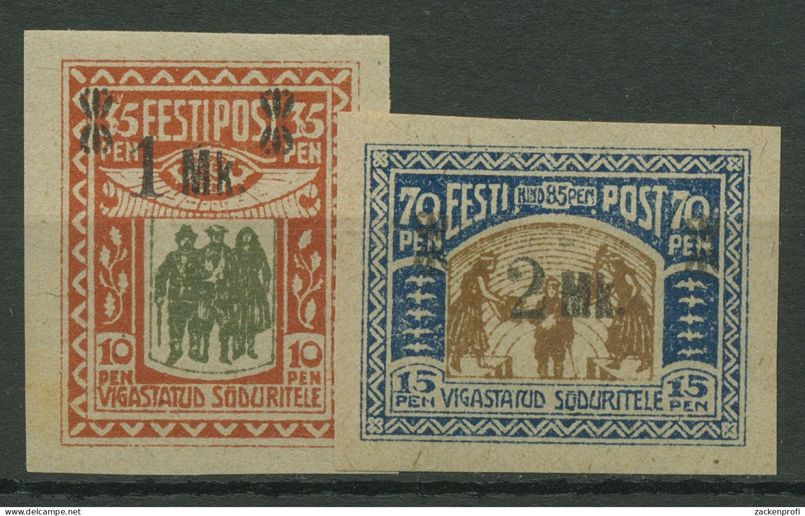 Estland 1920 Kriegsgeschädigte MiNr. 21/22 Mit Aufdruck 25/26 Mit Falz - Estonie