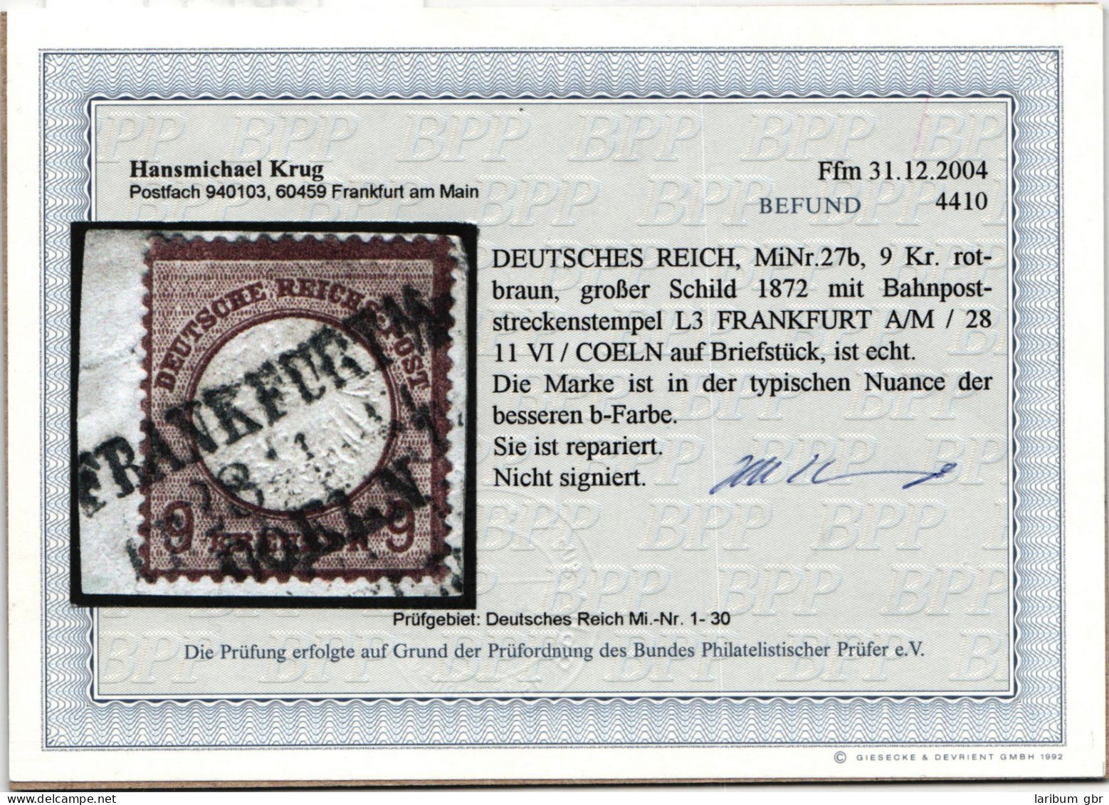 Deutsches Reich 27 B Gestempelt Befund Krug BPP, Mängel #NJ711 - Other & Unclassified