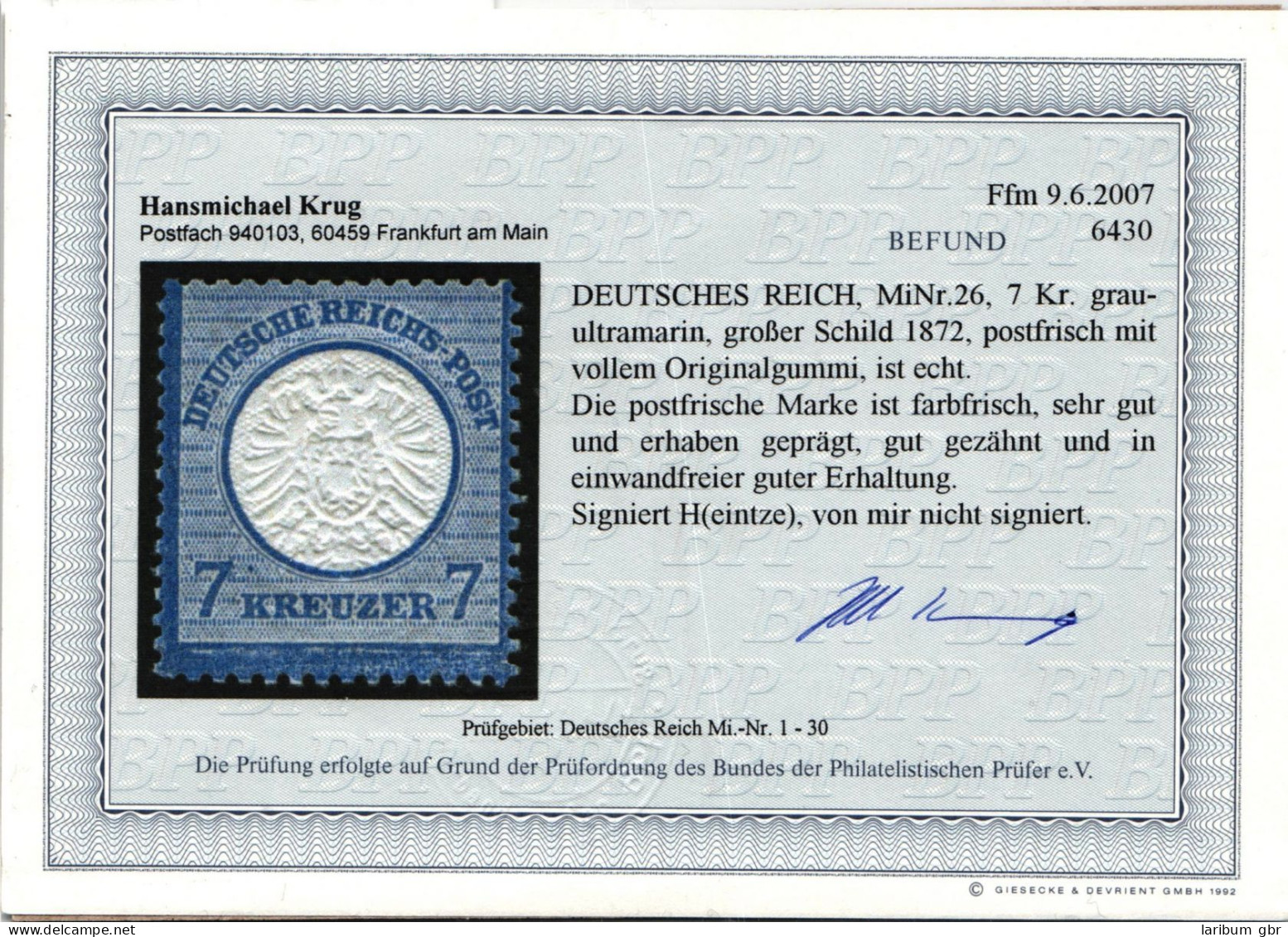 Deutsches Reich 26 Postfrisch Befund Krug BPP #NJ713 - Andere & Zonder Classificatie