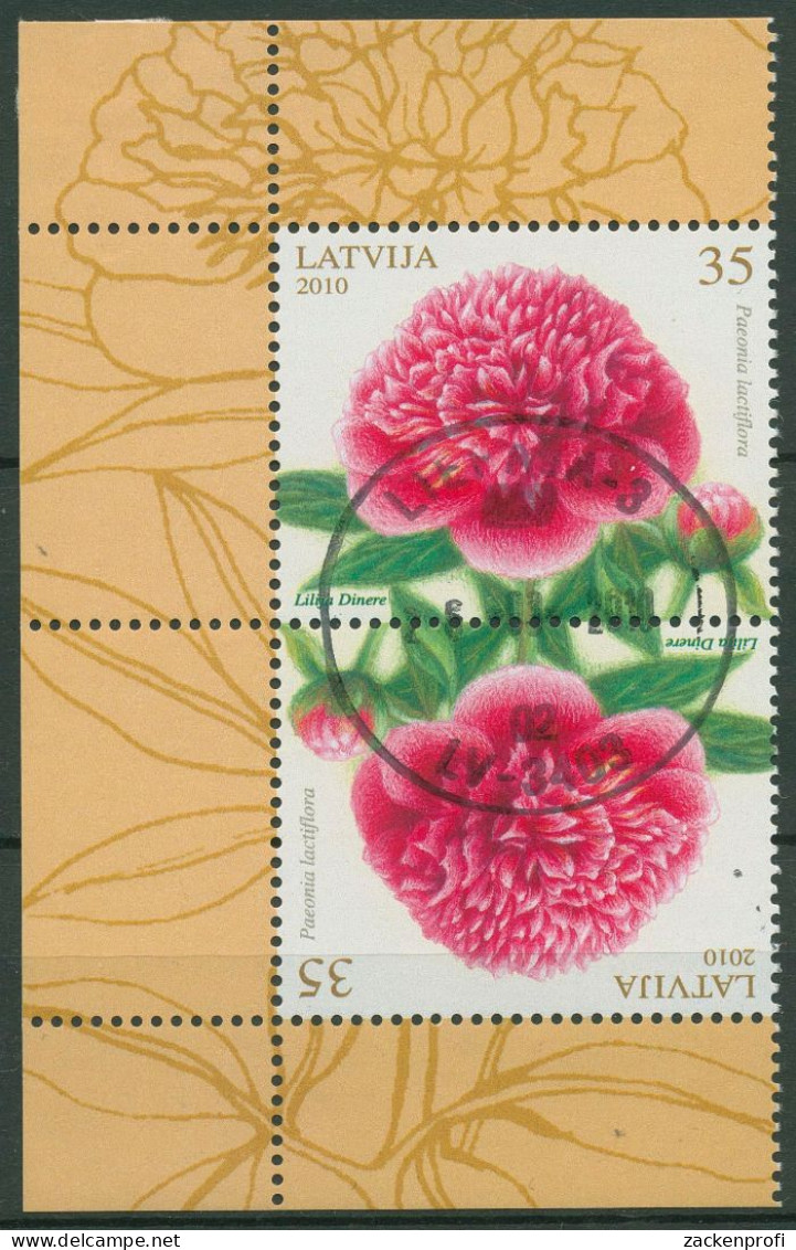 Lettland 2010 Pflanzen Blumen Pfingstrose Kehrdruckpaar 782 KD Gestempelt - Letland