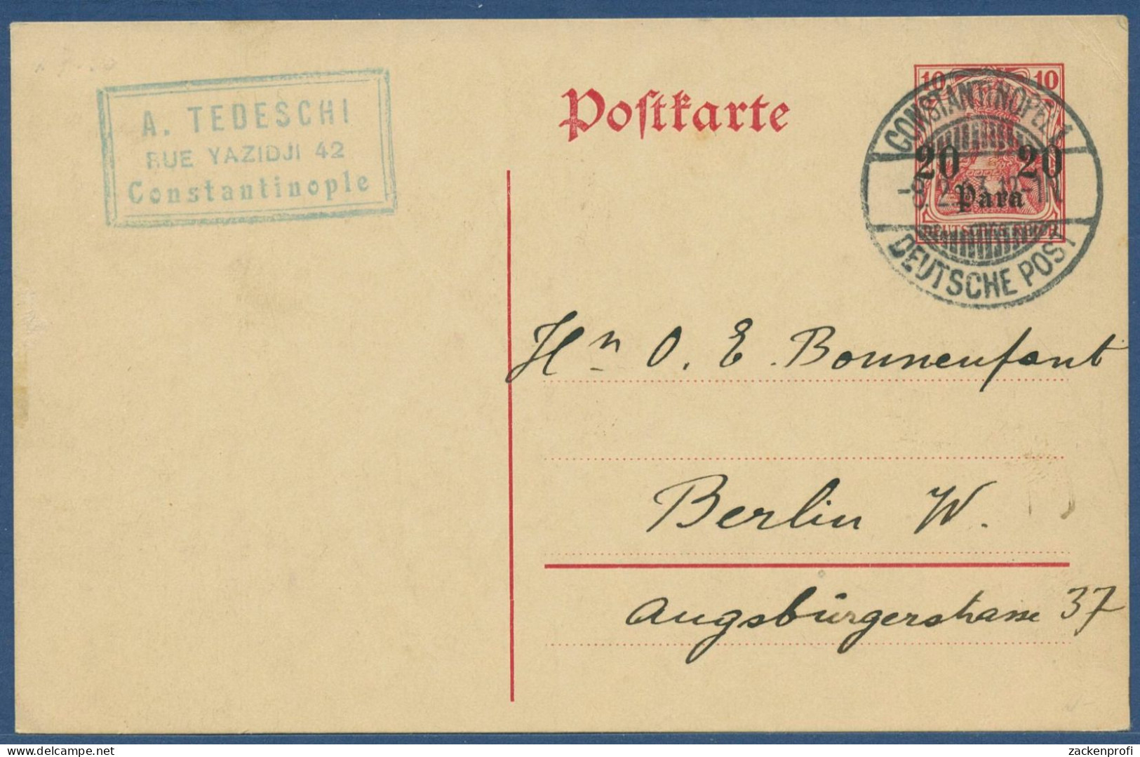 Dt. Post In Der Türkei 1907/08 Postkarte P 14 Gebraucht (X40575) - Turquie (bureaux)