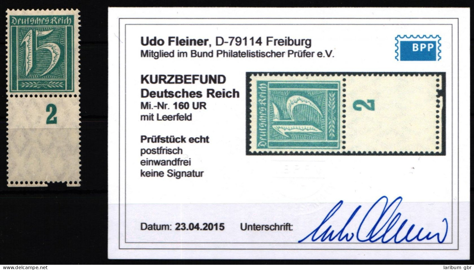Deutsches Reich 160 URL Postfrisch Kurzbefund Fleiner BPP #NJ671 - Other & Unclassified