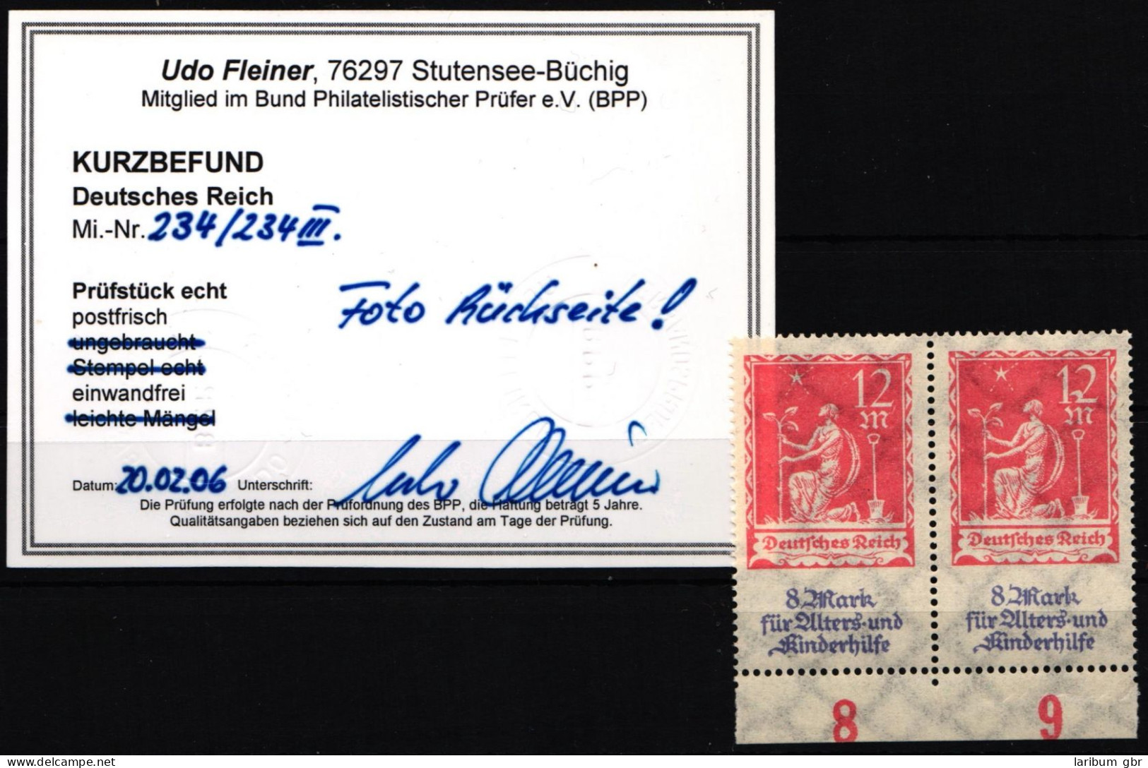 Deutsches Reich 234/234 III Postfrisch Kurzbefund Fleiner BPP #NJ861 - Andere & Zonder Classificatie