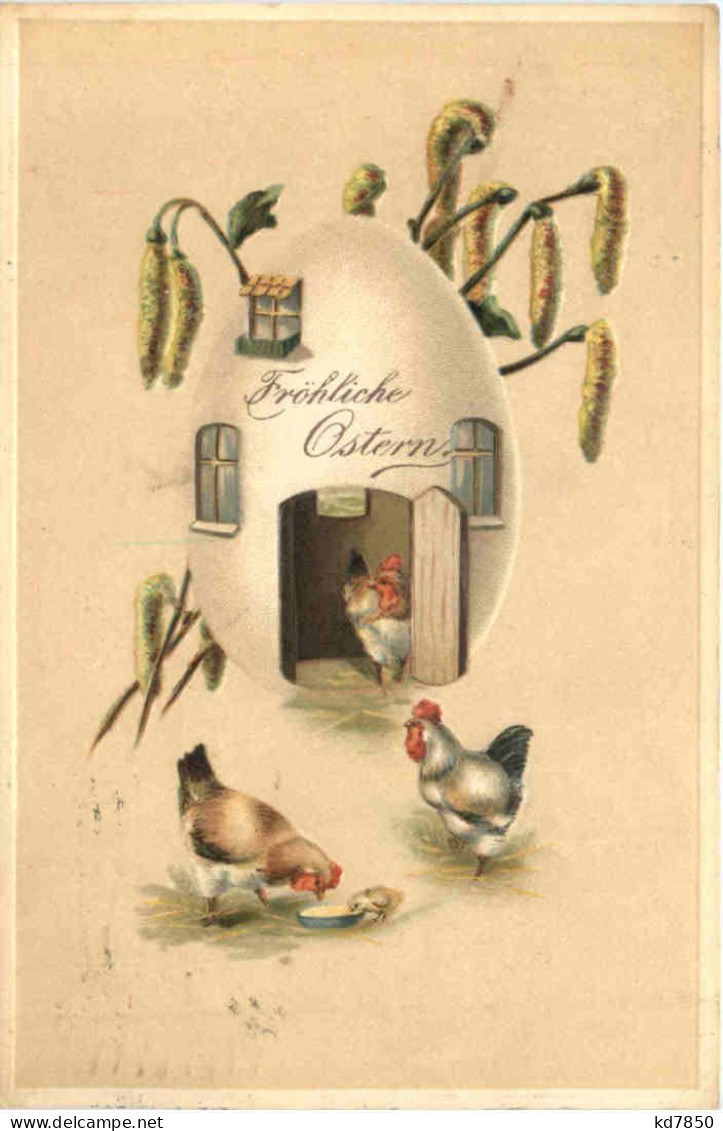 Ostern - Prägekarte - Hühner - Ostern
