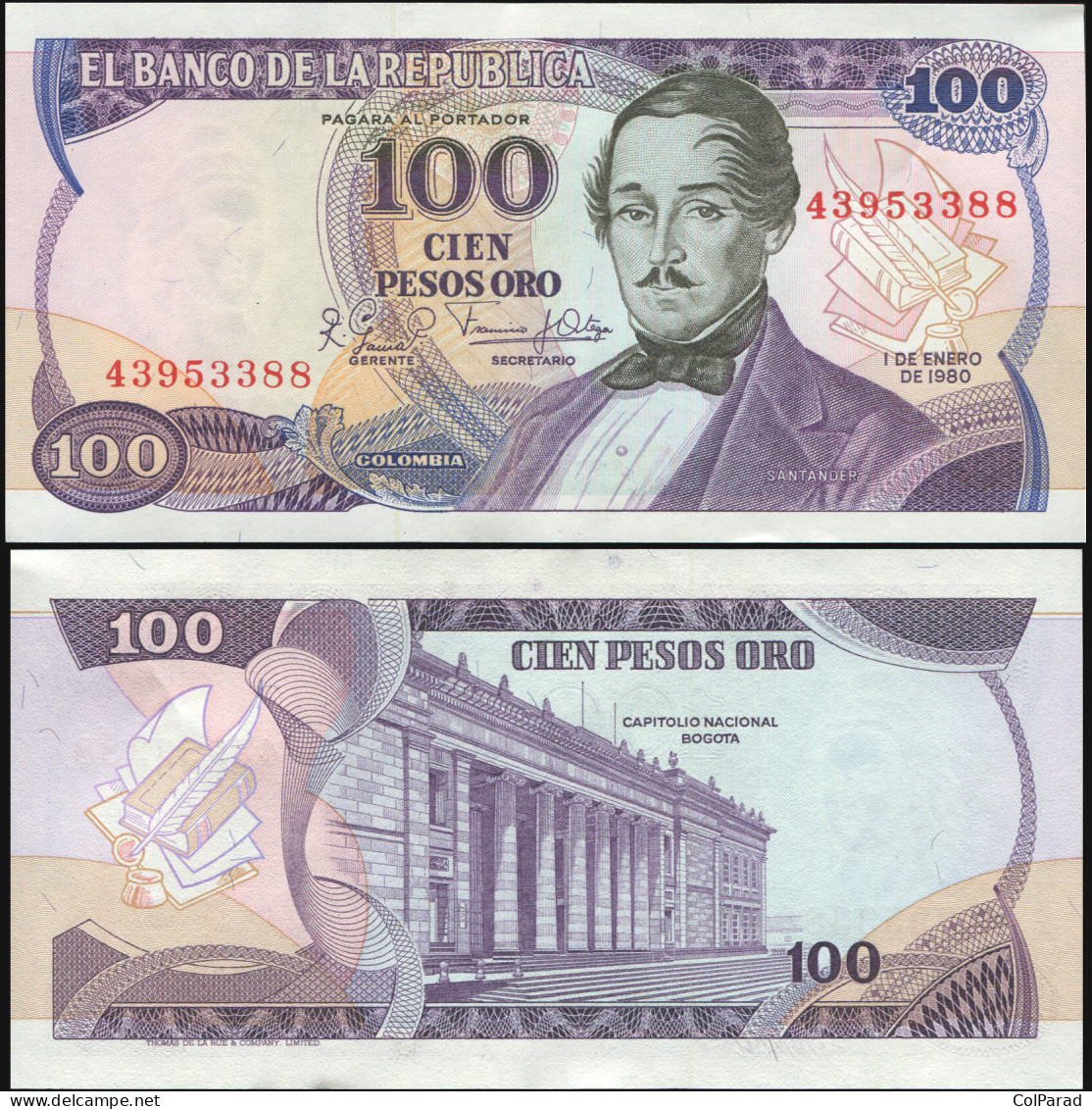 COLOMBIA 100 PESOS ORO - 01.01.1980 - Paper Unc - P.418b Banknote - Colombia