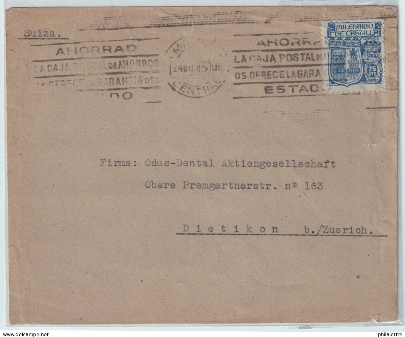 ESPAGNE / ESPANA - 1945 Ed.976 Sobre Carta De MADRID A SUIZA - Covers & Documents