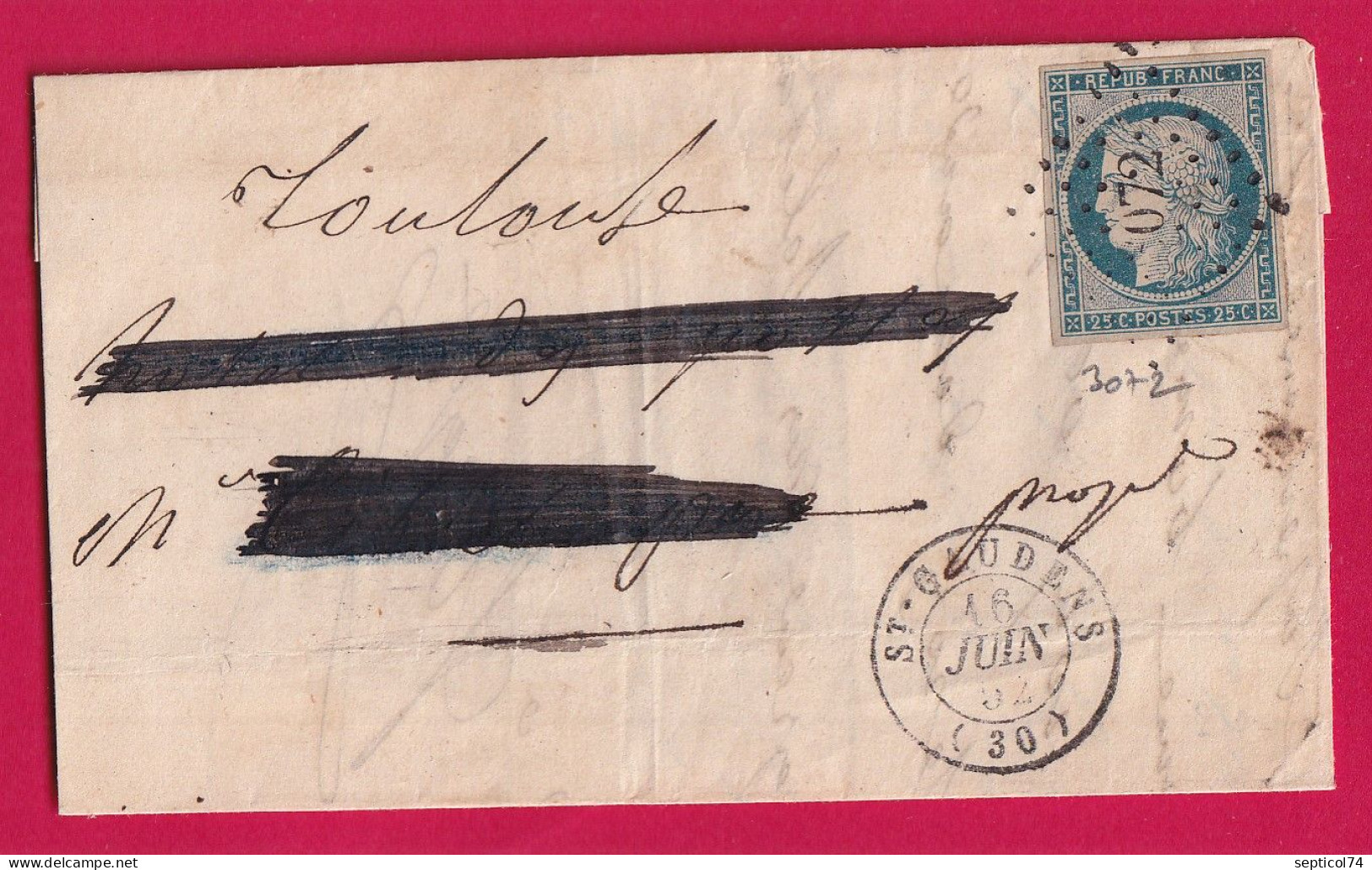 N°4 PC 3072 ST GAUDENS HAUTE GARONNE POUR TOULOUSE LETTRE - 1849-1876: Klassik