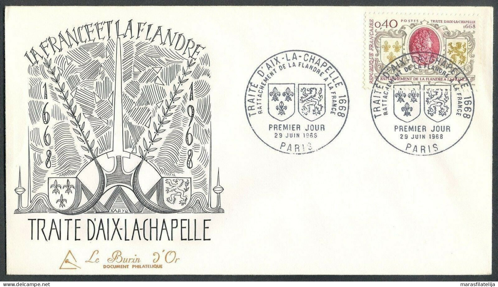 France 1968, Peace Of Aachen, Traitee D`Aix-La-Chapelle, Nice FDC - Altri & Non Classificati