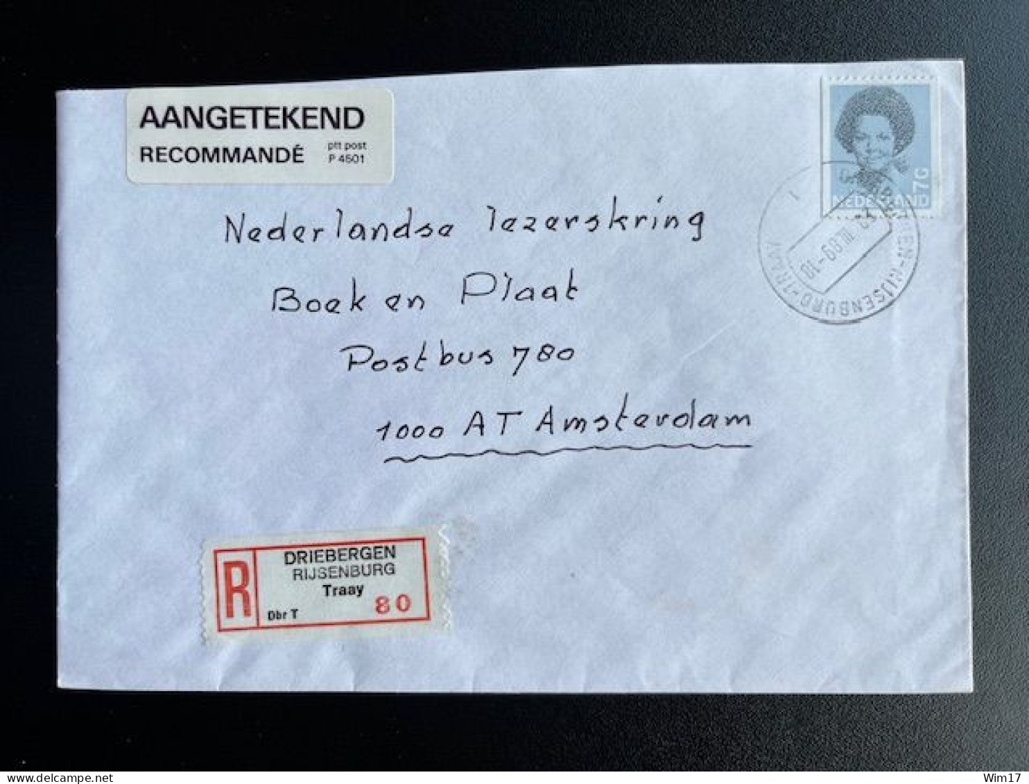 NETHERLANDS 1989 REGISTERED LETTER DRIEBERGEN RIJSENBURG TRAAY TO AMSTERDAM 28-03-1989 NEDERLAND AANGETEKEND - Briefe U. Dokumente