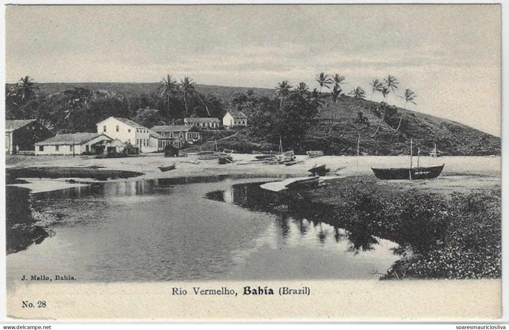 Brazil Bahia 1910s Postcard Photo Rio Vermelho Red River Beach In Salvador Editor J. Mello Nº 28 Unused - Salvador De Bahia