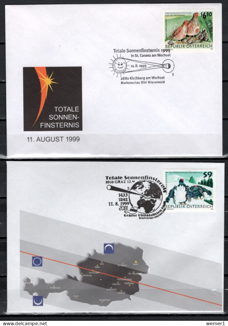 Austria 1999 Space, Total Eclipse 2 Commemorative Covers - Europe
