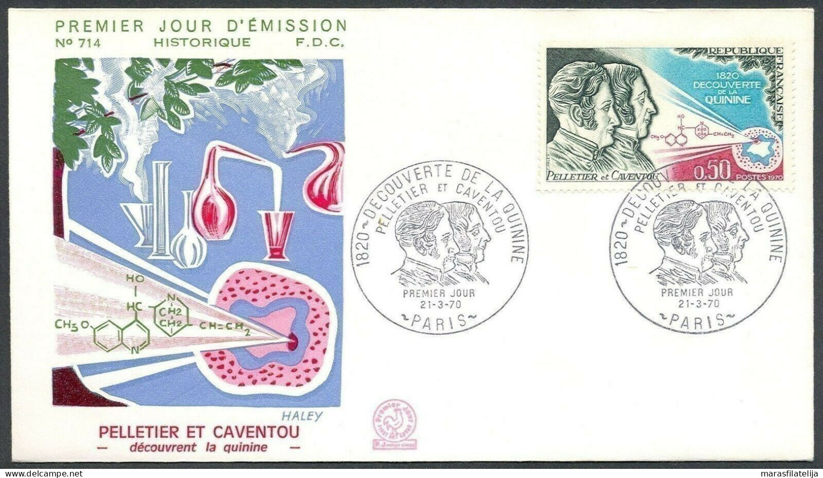 France 1970, Medicine, Discovery Of Quinine, J. Caventou & J. Pelletier, FDC - Altri & Non Classificati