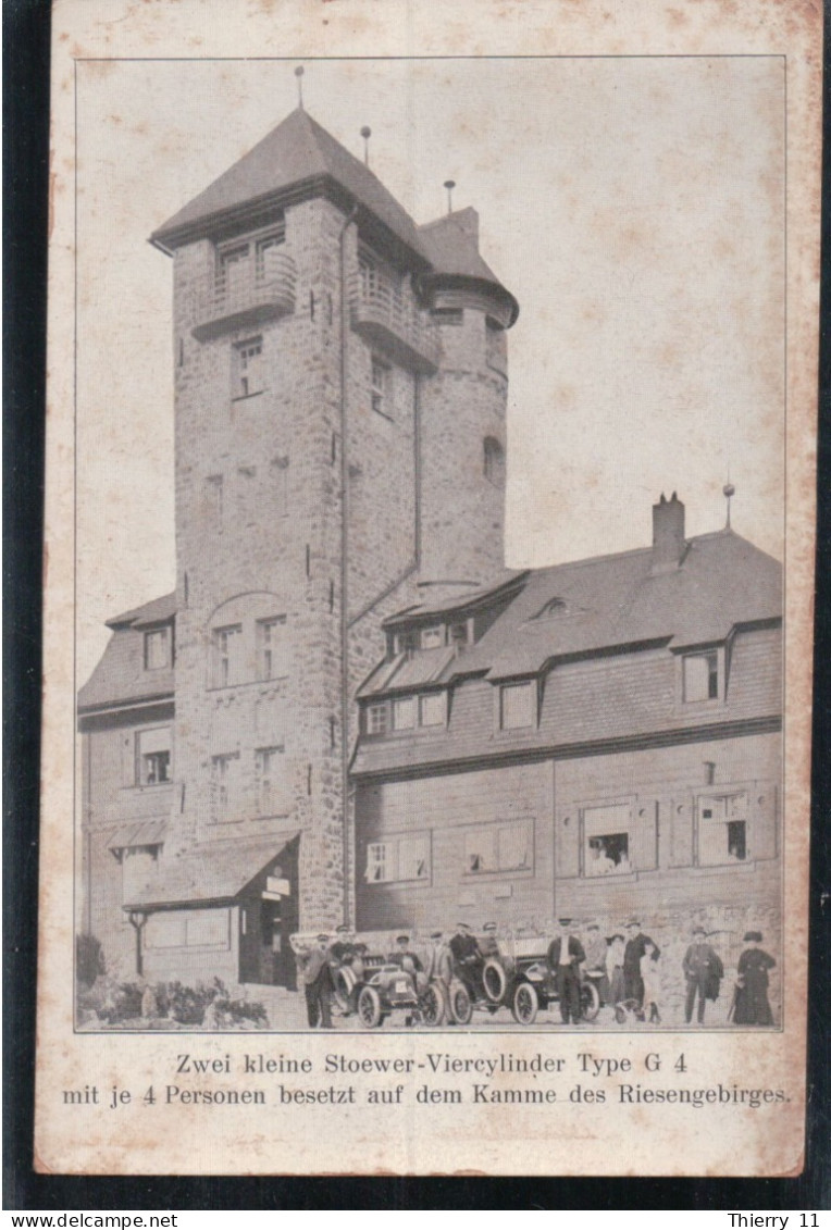 Cpa Zwei Kleine Stoewer-Viercylinder Type G4 Mit Je 4 Personen Besetzt Auf Dem Kamme Des Riesengebirgees - Poland