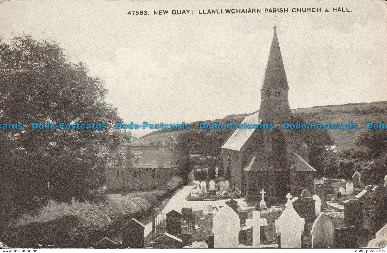 R078502 New Quay. Llanllawchaiarn Parish Church And Hall. Photochrom. Sepiatone. - World