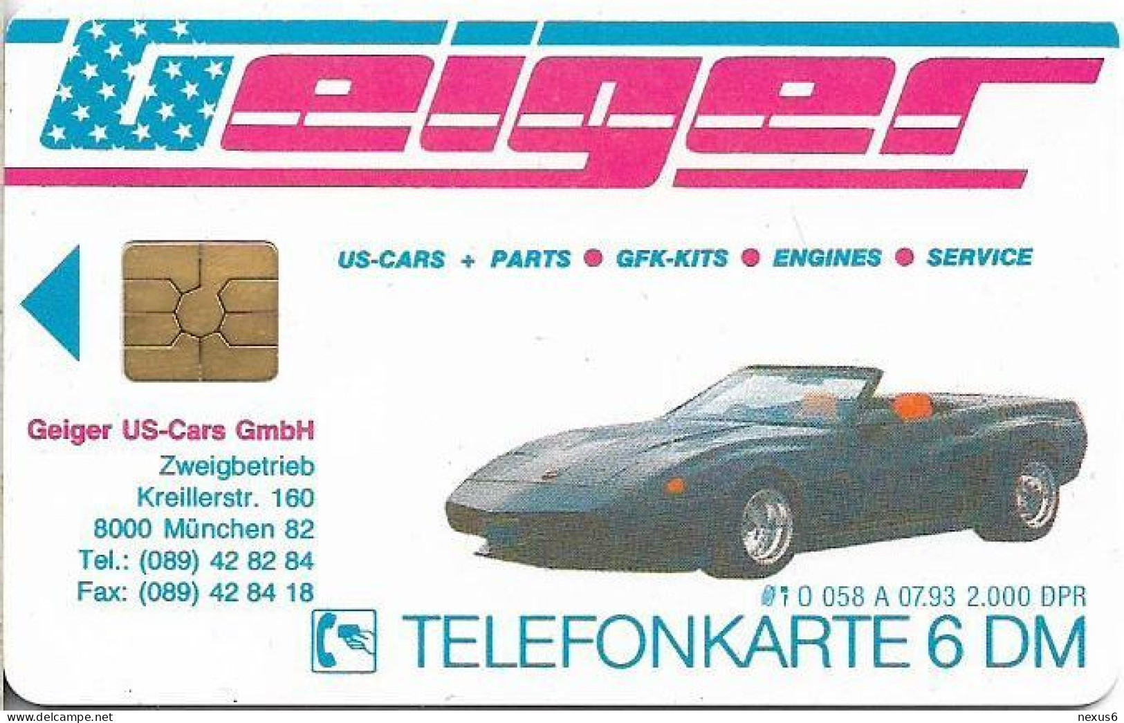 Germany - Geiger US Cars GmbH 1 - Sportcabrio - O 0058A - 07.1993, 6DM, 2.000ex, Mint - O-Reeksen : Klantenreeksen