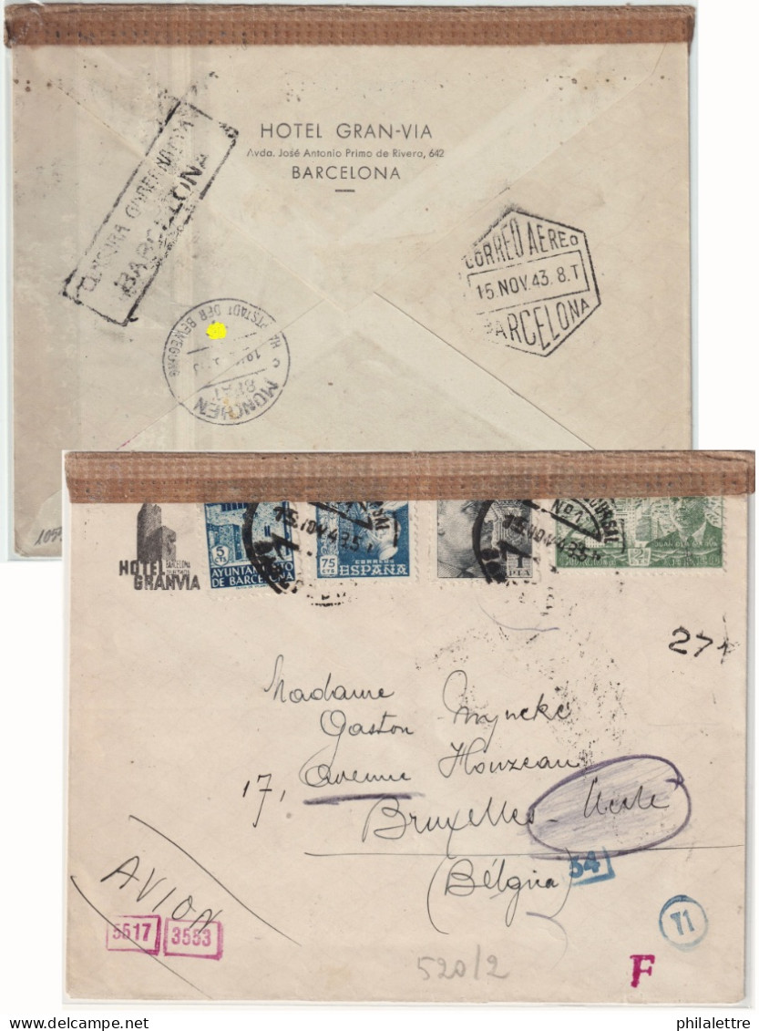 ESPAGNE / ESPANA - 1943 Ed.963 (con Ed.930, 945 Y Barna 5c) Sobre Carta Censurada De BARCELONA A Belgia - Brieven En Documenten