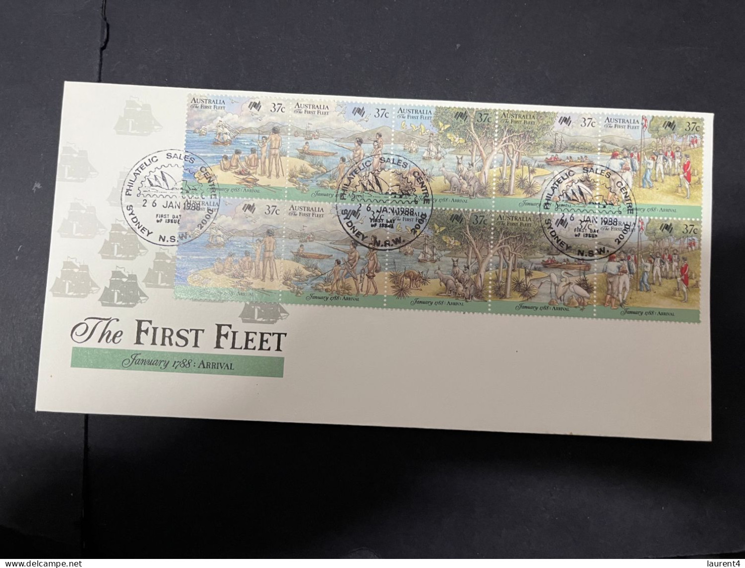 11-5-2024 (4 Z 44)  Australia FDC - 1988 - The First Fleet  - Arrival  (unusual Double Strip And P/m) - Premiers Jours (FDC)