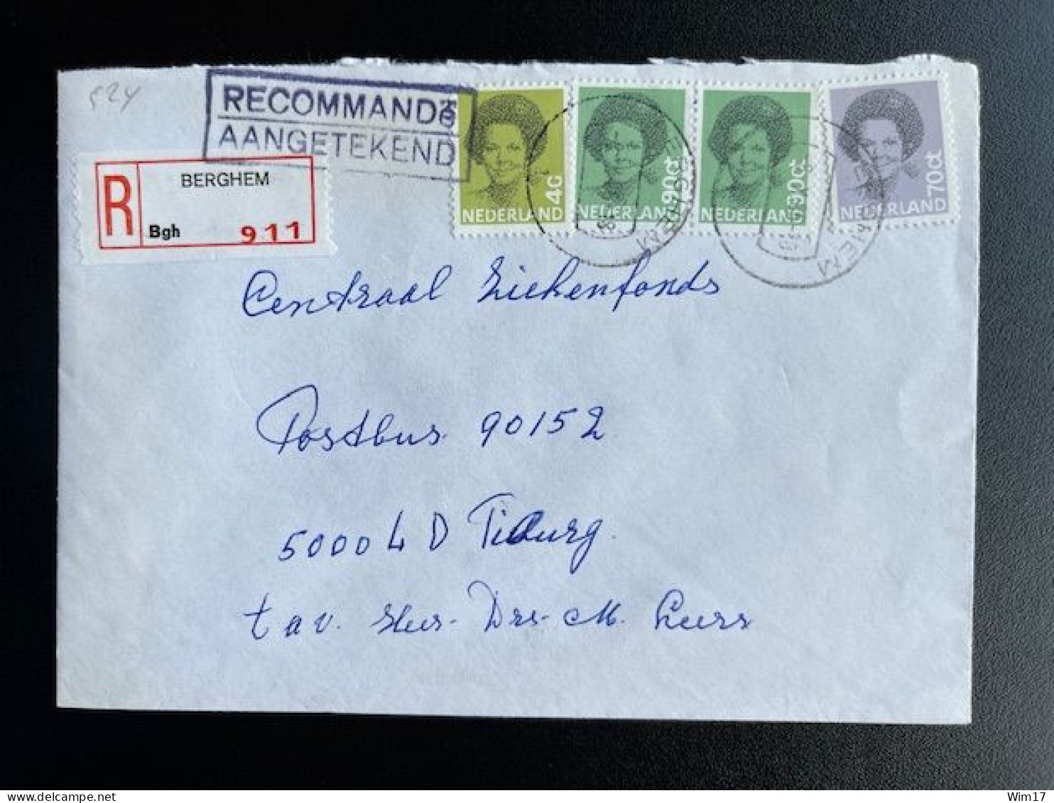 NETHERLANDS 1985 REGISTERED LETTER BERGHEM TO TILBURG 08-10-1985 NEDERLAND AANGETEKEND - Briefe U. Dokumente