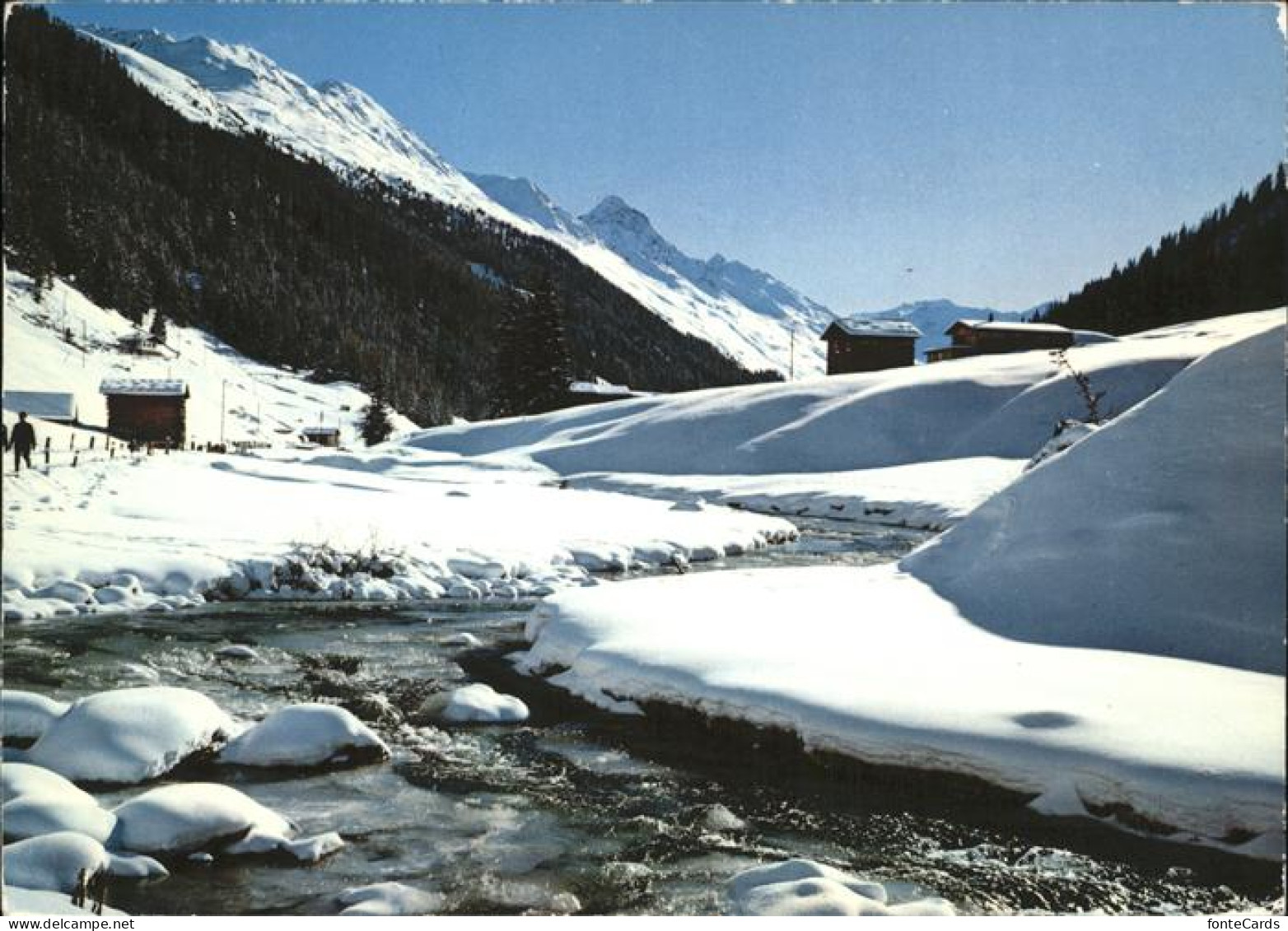 11452014 Davos GR Sonniger Wintertag Im Dischmatal Bergbach Davos Platz - Other & Unclassified