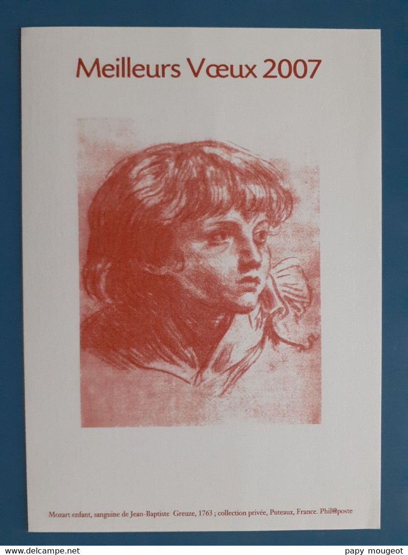 Gravure Sur Vélin - Meilleurs Vœux 2007 Mozart Enfant, Sanguine De Jean Baptiste Greuze, 1763 - Documents Of Postal Services