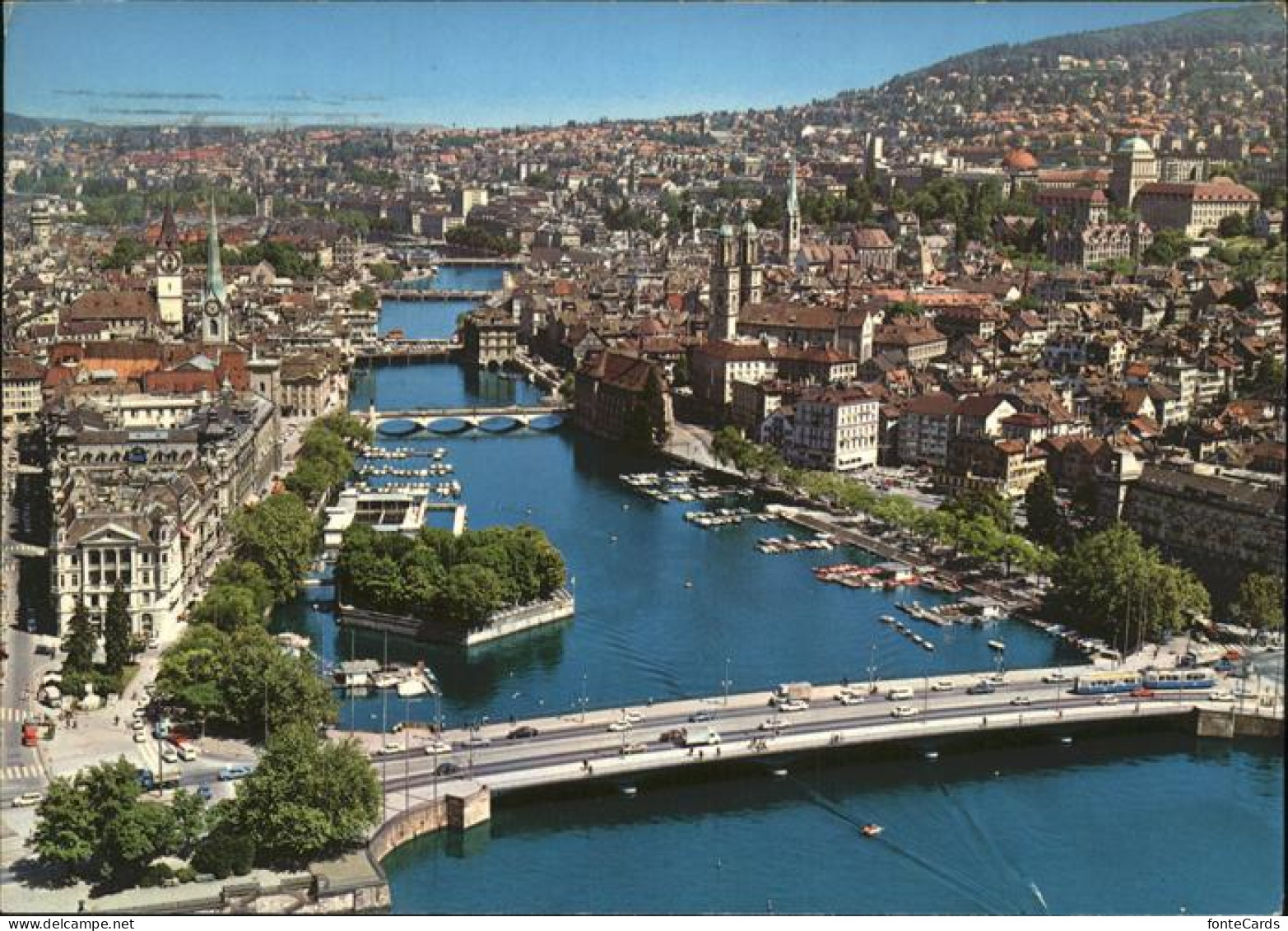 11451753 Zuerich Fliegeraufnahme Bruecke Kirche Hafen Zuerich - Andere & Zonder Classificatie