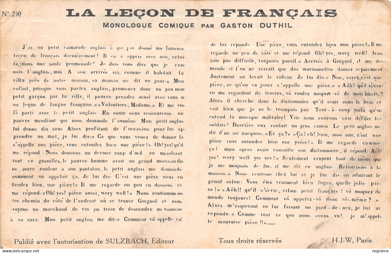 TH-LA LECON DE FRANCAIS MONOLOGUE COMIQUE-N°T2557-C/0161 - Autres & Non Classés