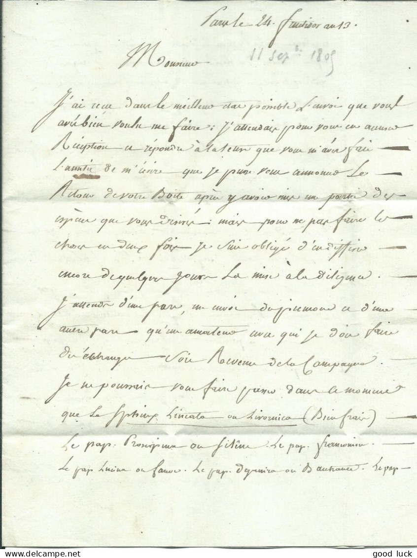 FRANCE LETTRE PARIS ( ORANGE ) POUR VALENCIENNES DE 1805  LETTRE COVER - 1801-1848: Précurseurs XIX