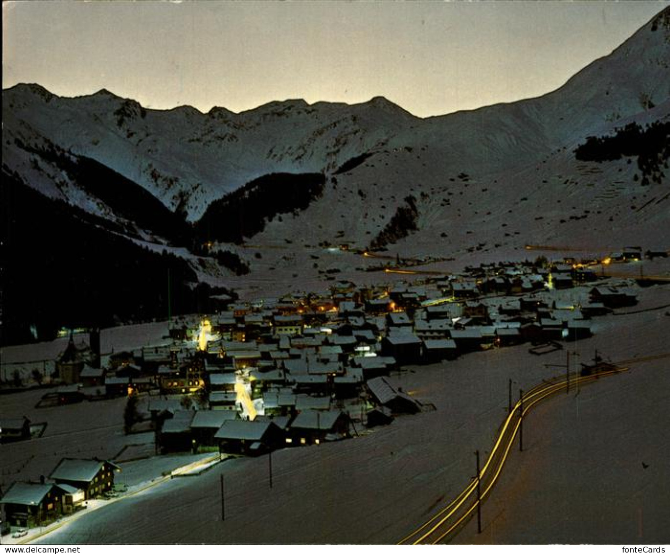 11451615 Sedrun Winterabend Blick Gegen Rueras Milez Oberalp Pass Sedrun - Other & Unclassified