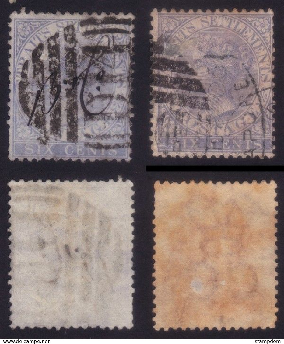 STRAITS SETTLEMENTS 1867-1868 QV 6c X2 Wmk.CC Isc#12 USED 3 Right Stamp Had Small Back THIN SPOT @P1226 - Straits Settlements