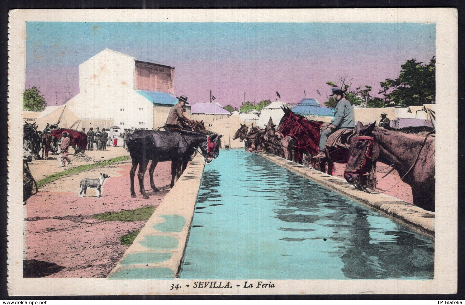 España - Horses - Colorized - Sevilla - Hombres A Caballo En La Feria - Chevaux