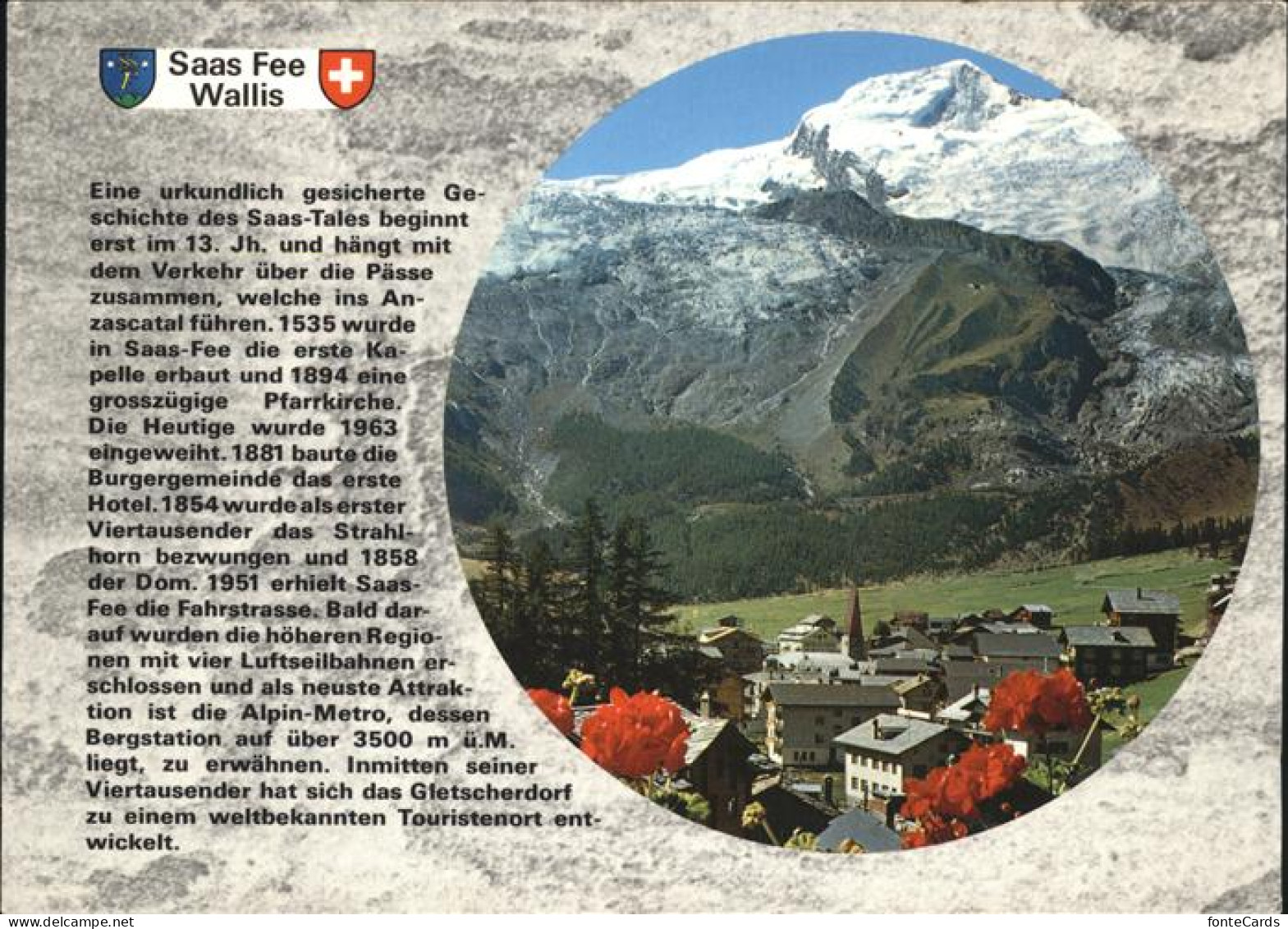 11439204 Saas-Fee Panorama Mit Alphubel Wappen Saas-Fee - Autres & Non Classés