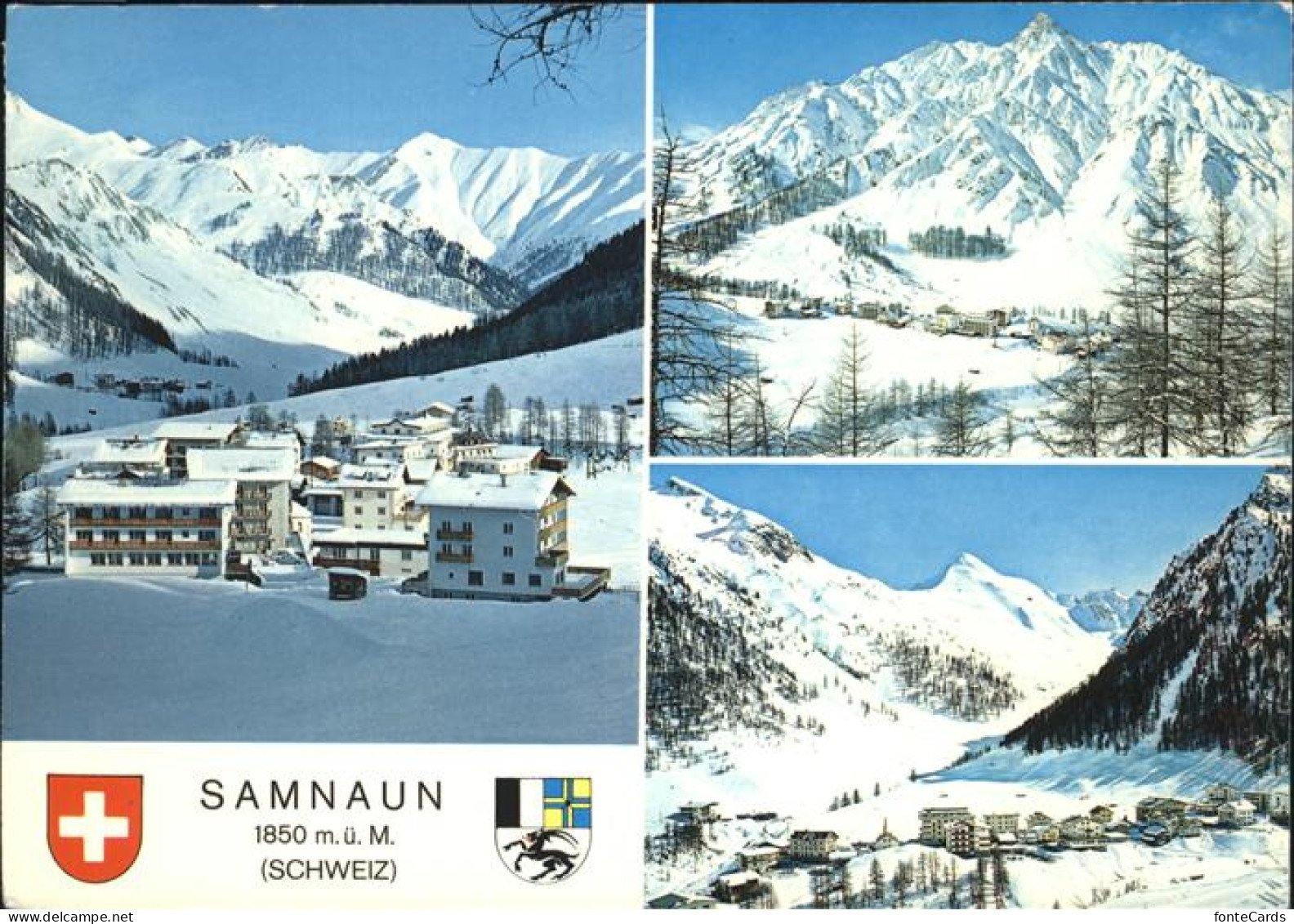 11439122 Samnaun Dorf Panorama Im Schnee Wappen Samnaun Dorf - Otros & Sin Clasificación