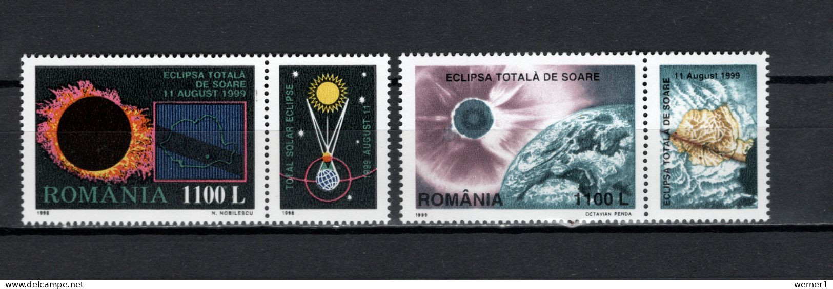 Romania 1998/1999 Space, Total Eclipse 2 Stamps With Labels MNH - Europa