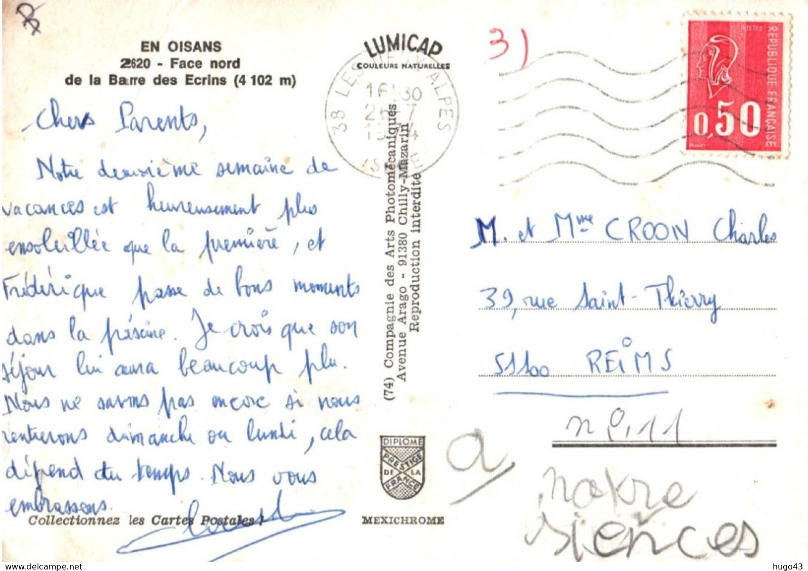 (RECTO / VERSO) EN OISANS - N° 2620 - FACE NORD DE LA BARRE DES ECRINS EN 1974 - LEGERS PLIS - CPSM GF VOYAGEE - Other & Unclassified