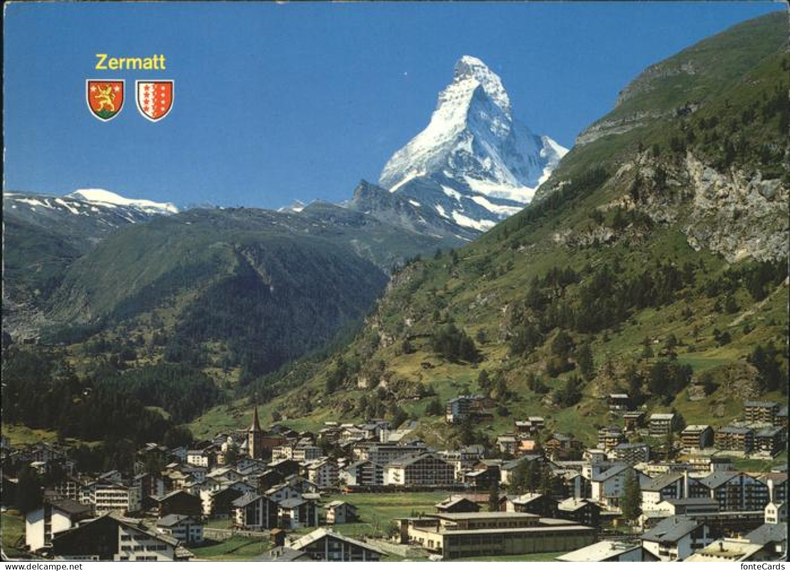 11439027 Zermatt VS Panorama Mit Matterhorn Wappen  - Autres & Non Classés