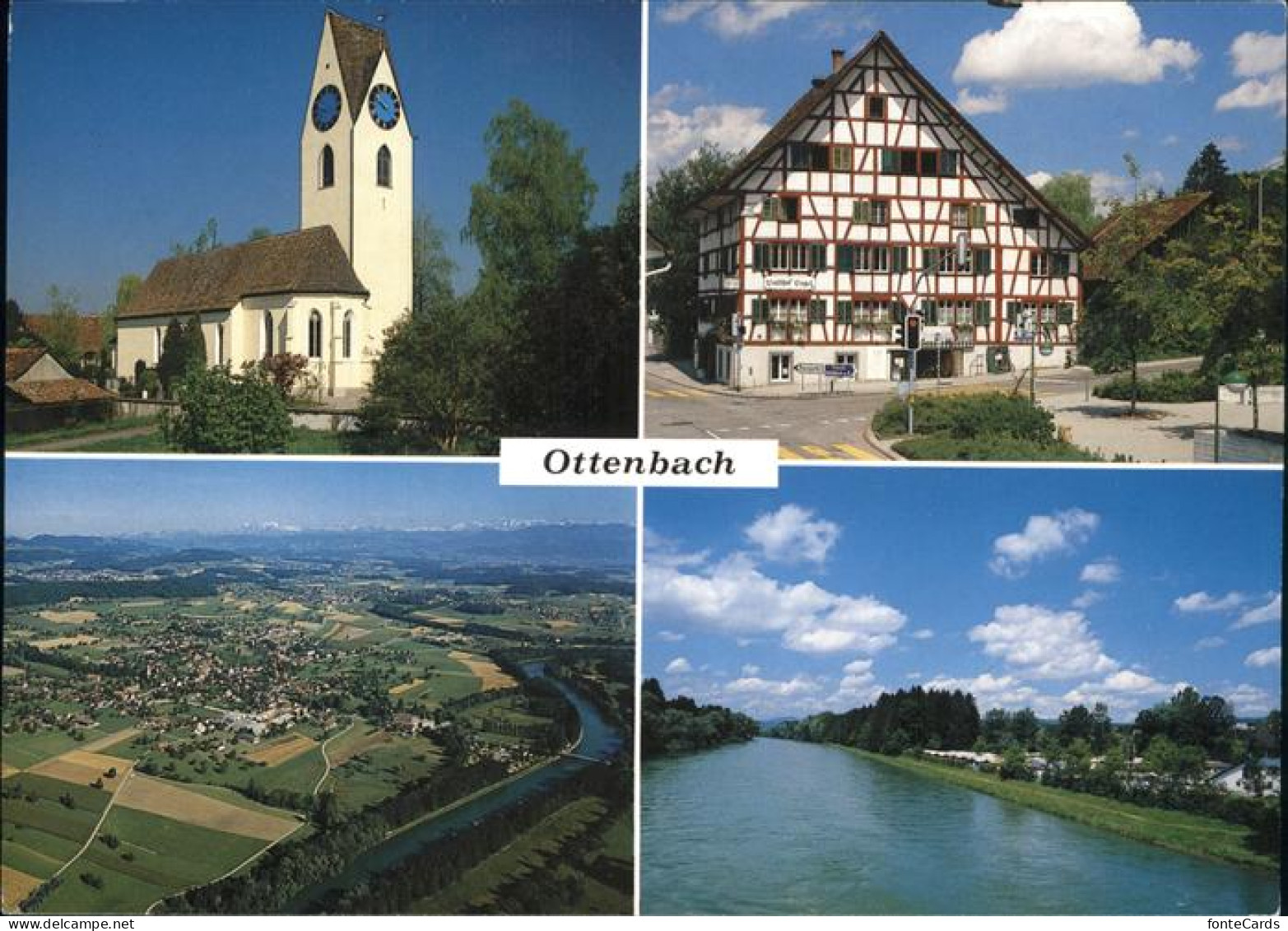 11435133 Ottenbach Kirche Gasthaus Fliegeraufnahme Partie An Der Reuss Ottenbach - Other & Unclassified