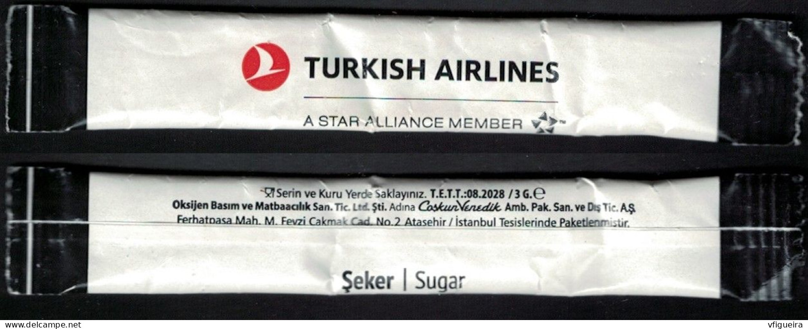 Turquie Sachet Sucre Sugar Bag Bûchette Turkish Airlines A Star Alliance Member - Sucres