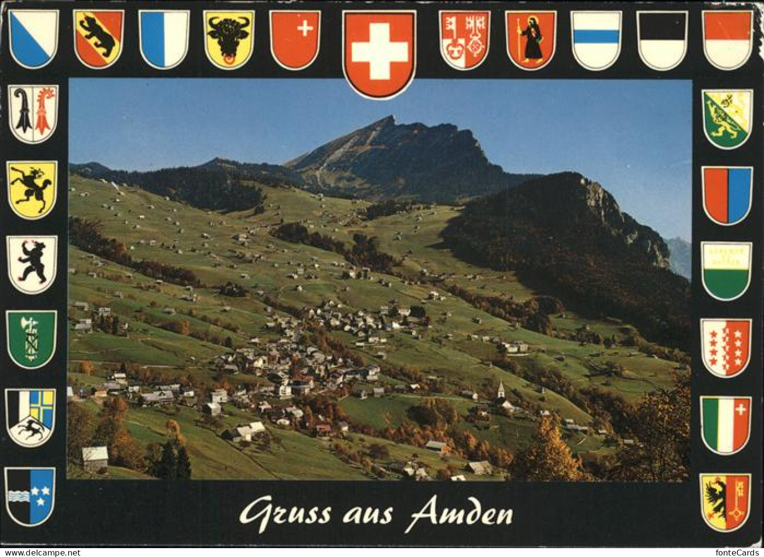 11435026 Amden SG Panorama Mit Leistkamm Wappen Betlis - Autres & Non Classés