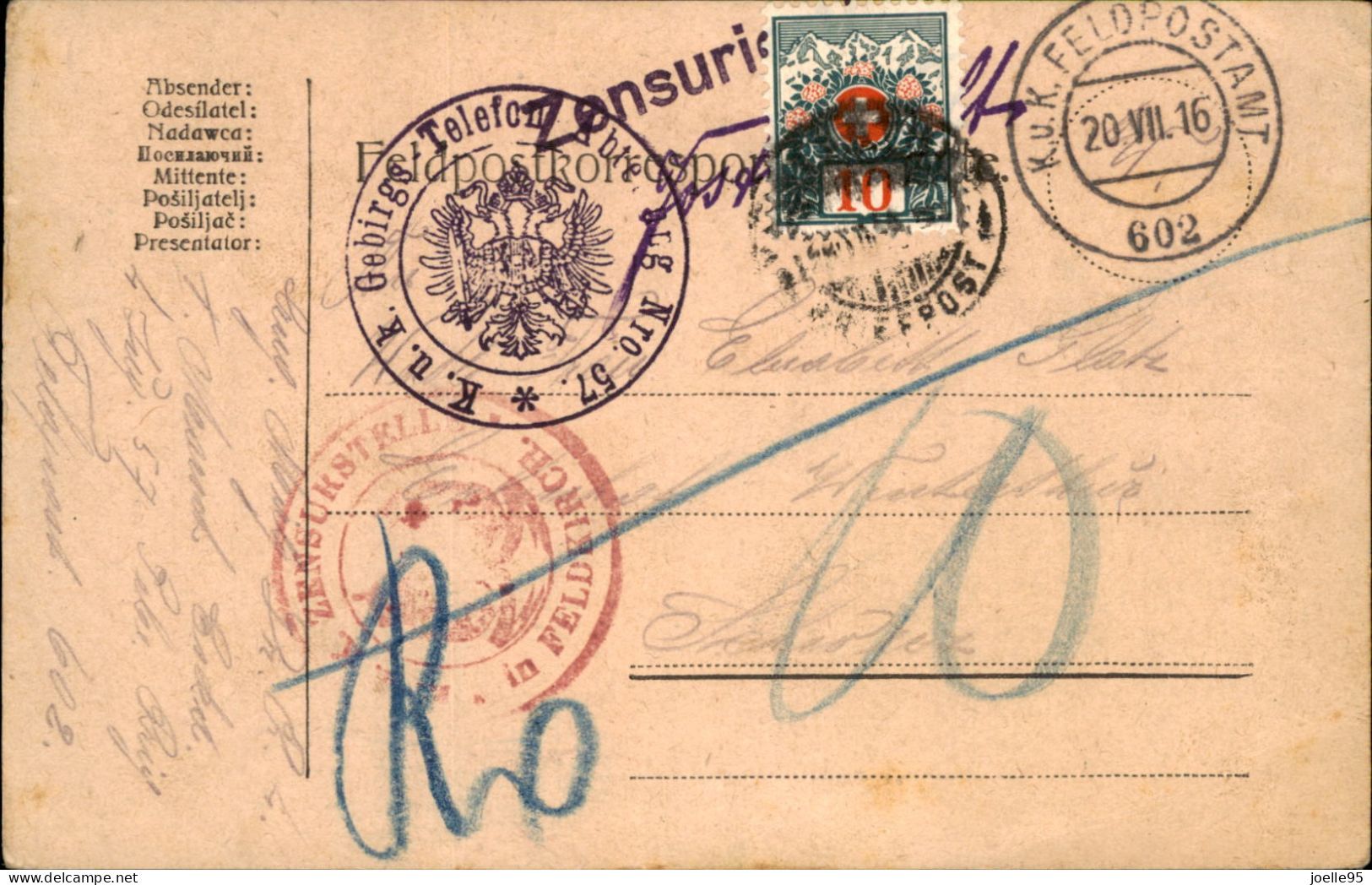 Oostenrijk - Austria - KuK Feldpost - Zensuriert - Schweiz  - Porto - 1916 - Andere & Zonder Classificatie